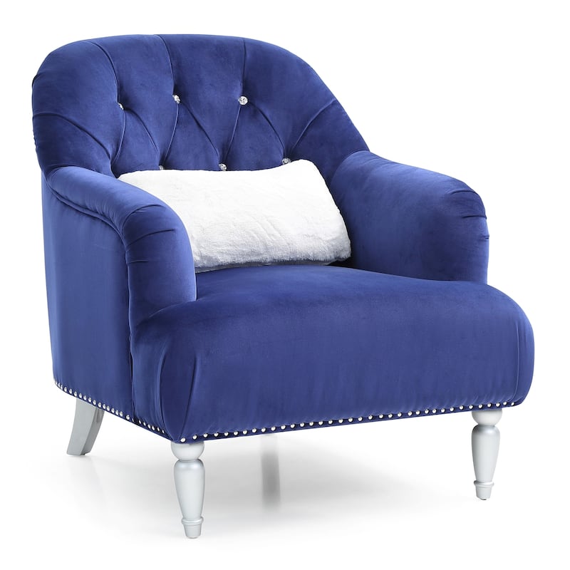 Jeweled Tufted Upholstered Velvet Accent Chair with Throw Pillow - 37" - Blue