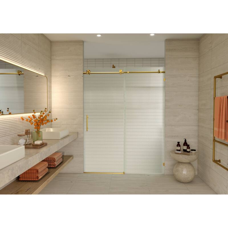 Glass Warehouse FLSLD-60-L Galaxy 78" High x 60" Wide Sliding - Satin Brass