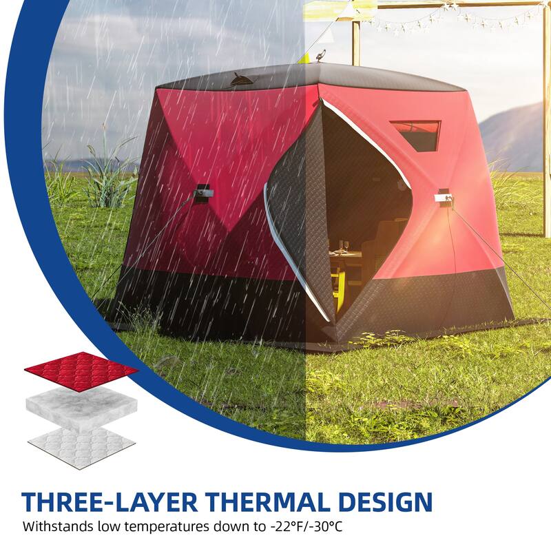 3-Layer Insulated Pop-up Canopy Portable Ice Shelter Ice Fishing Tent with 2 Doors and Carrying Bag