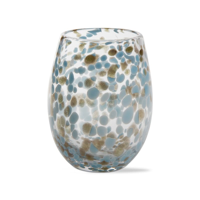 16 oz. Confetti Glass Stemless Wine Drinkware Aqua Blue Dishwasher Safe Beverage Set of 6