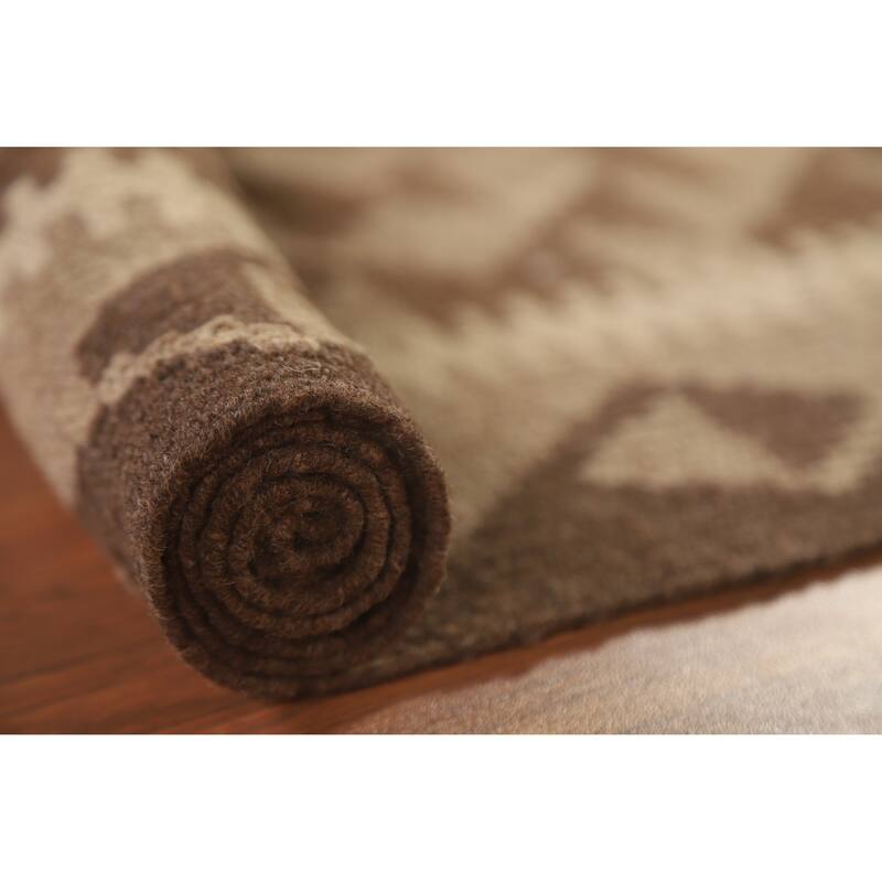 Flat-weave Kilim Rug Oriental Brown Wool Carpet - 3'1" x 5'1"