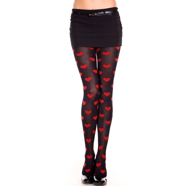 Opaque Pantyhose with Heart Print, Halloween Hosiery - Black/Red - One Size Fits Most. Opens flyout.