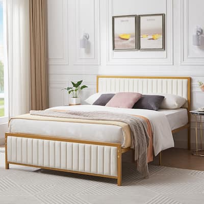 Javlergo Bed Frames with Upholstered Tufted Headboard and Footboard, Heavy Duty Steel Slats Platform, No Box Spring Needed