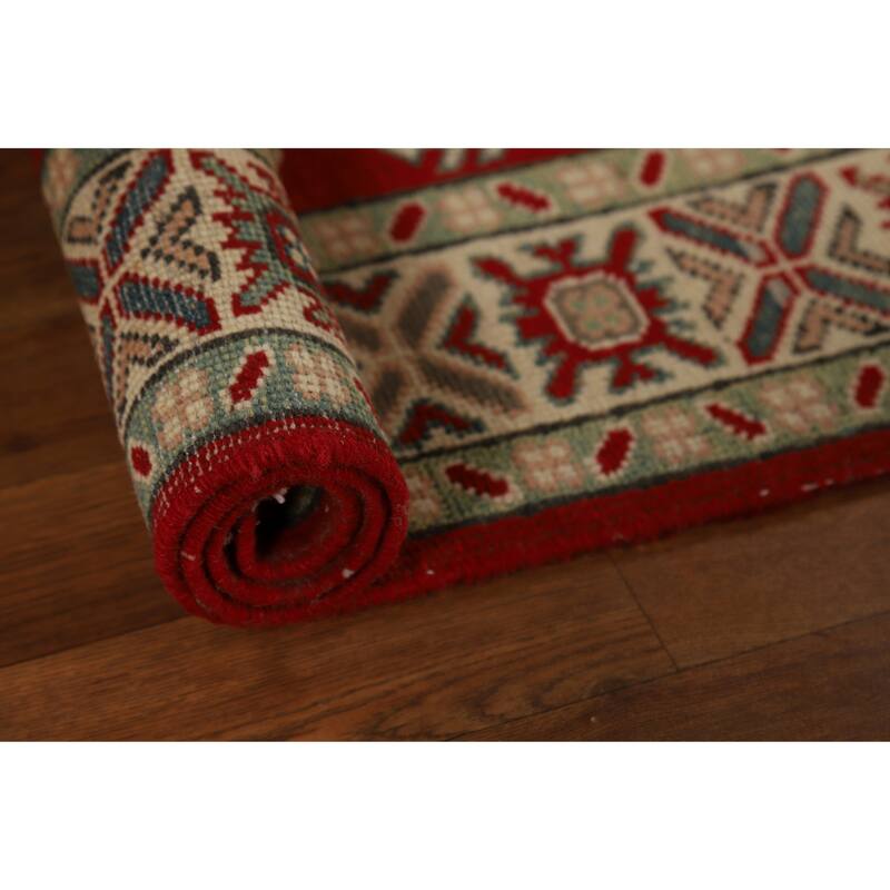 Red Kazak Foyer Rug Handmade Traditional Wool Carpet - 3'0"x 3'11"