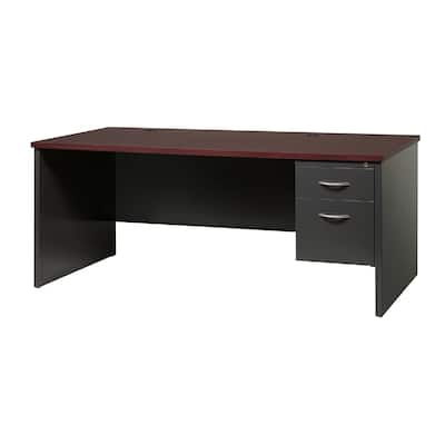 Hirsh Executive Office Modular Right-Hand Single Pedestal File Office Desk, with Arch Pull, 36" D x 72" W, Charcoal / Mahogany