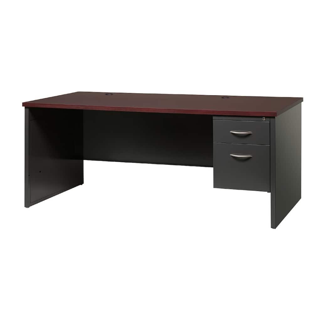 Hirsh Executive Office Modular Right-Hand Single Pedestal File Office Desk, with Arch Pull, 36" D x 72" W, Charcoal / Mahogany