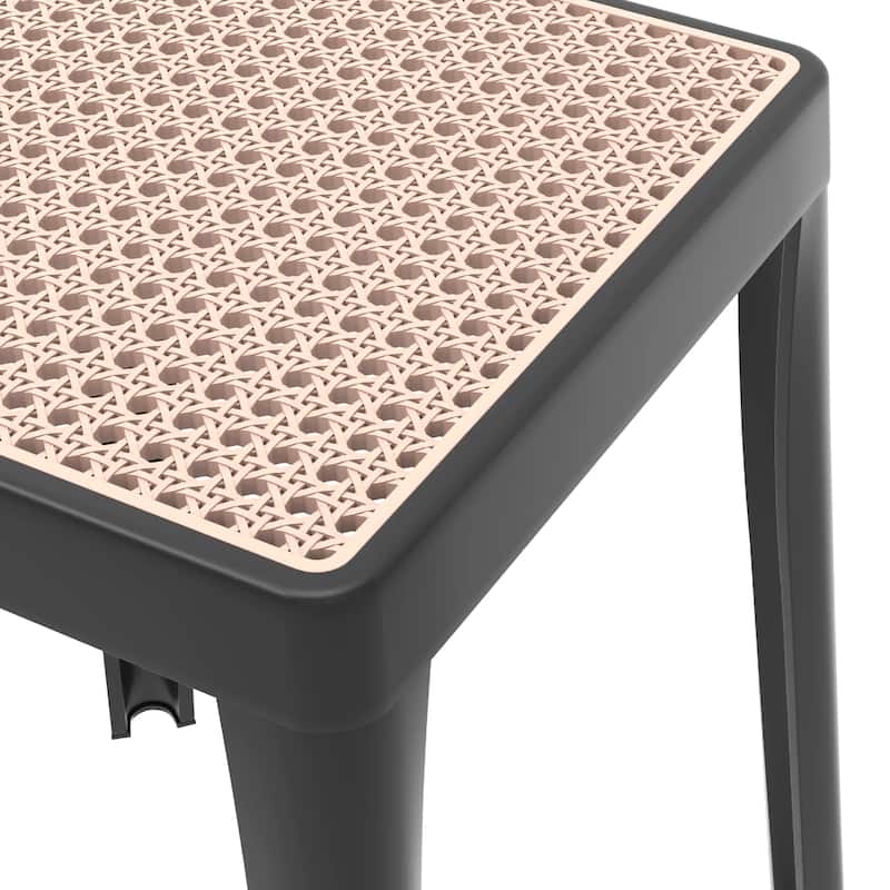 Tresse Modern Stackable Dining Stool with Wicker Seat for Dining Room, Garden, Patio, Indoor or Outdoor Set of 2