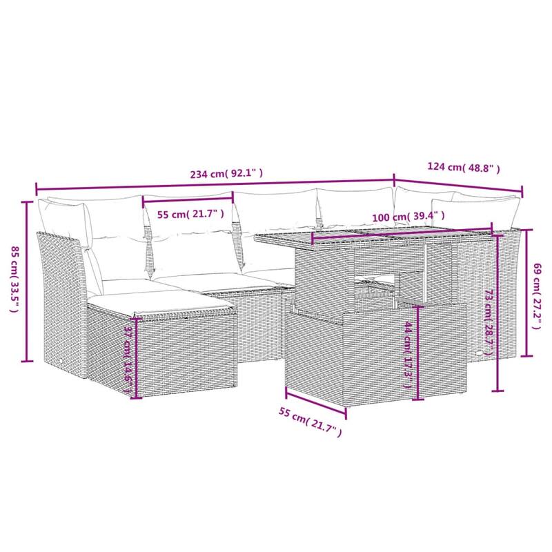 Stylish 7-Piece Outdoor Sofa Set - 21.7 x 39.4 x 28.7 in