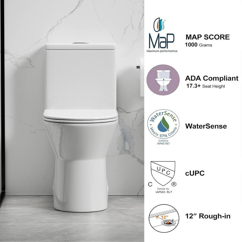 1.1/1.6 GPF Tornado Flush One-Piece Toilet with Comfort Chair Seat ADA Height 17",Siphonic S-trap 12",Rimless Bowl