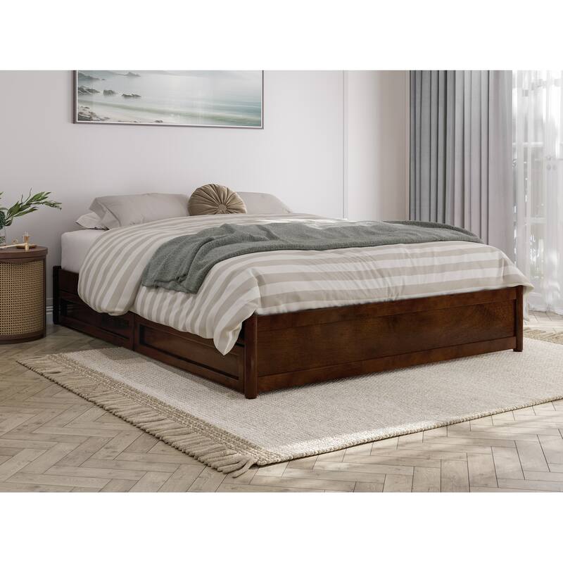 Barcelona Panel Platform Bed with Storage Drawers - Walnut - Queen