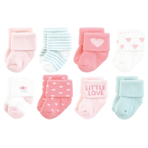 slide 1 of 1, Hudson Baby Infant Girl Cotton Rich Newborn and Terry Socks, Little Love Little Love - 0-6 Months