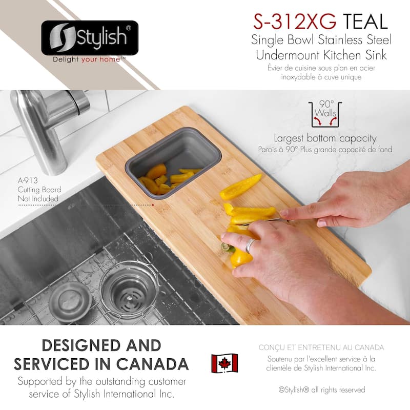 Undermount 25" Single-Bowl Stainless Steel Kitchen Sink S-312XG - 25" x 18" x 10"