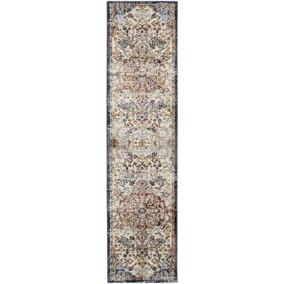 HomeRoots 10' Ivory Gold And Blue Floral Stain Resistant Runner Rug ...