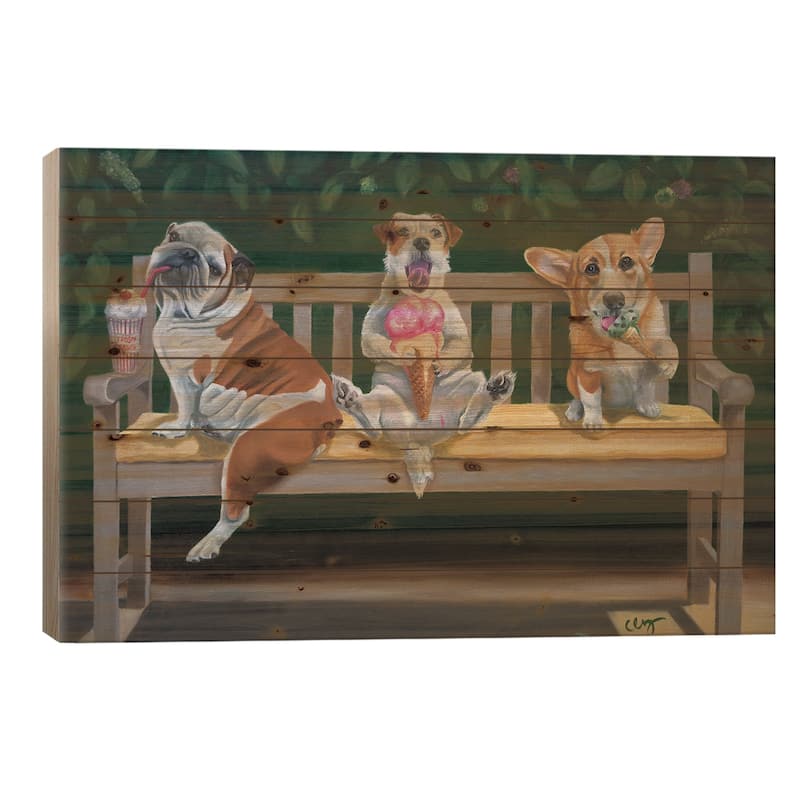 The Ice Cream Kids Print On Wood by Carol Luz - Multi-Color - 18x26x1.5