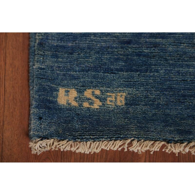 Tribal Modern Blue Gabbeh Area Rug Hand-Knotted Oriental Wool Carpet - 6'7" x 9'8"