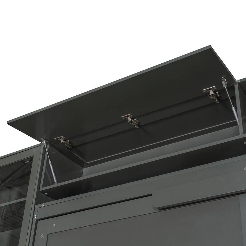 Queen Size Wall Bed with Sofa, Shelves, USB & Light in Gray