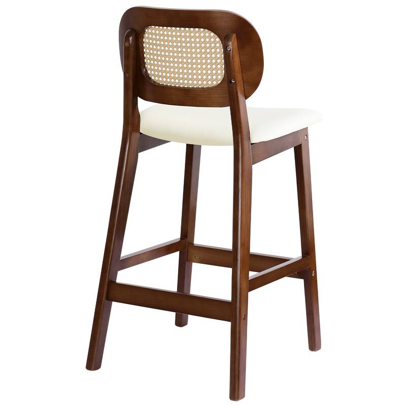 Wood Upholstered Counter Height Bar Stools with Rattan Back - 36.81"H x 17.72"W x 18.7"D