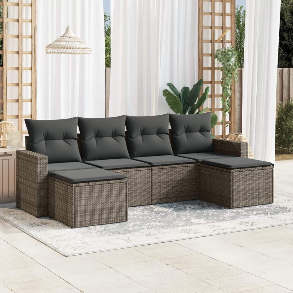 vidaXL Garden Sofa Set Gray PE Rattan 6 Piece Set Adjustable Feet - 21.7 x 21.7 x 14.6