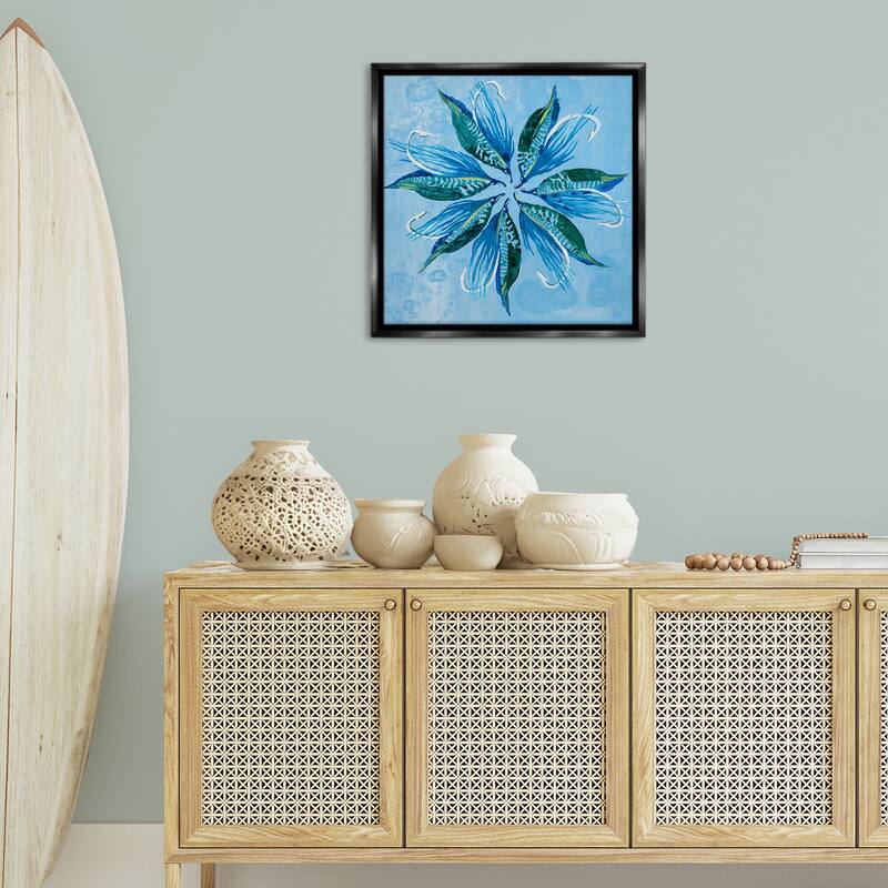 Stupell Blue Flower Shape Design Framed Floater Canvas Wall Art Design By Liz Jardine