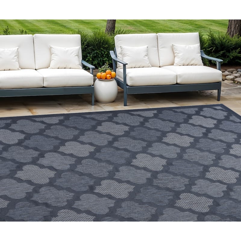 HomeRoots Contemporary Rectangle Outdoor Rug - 8' X 10' - Blue - 8' X 10'