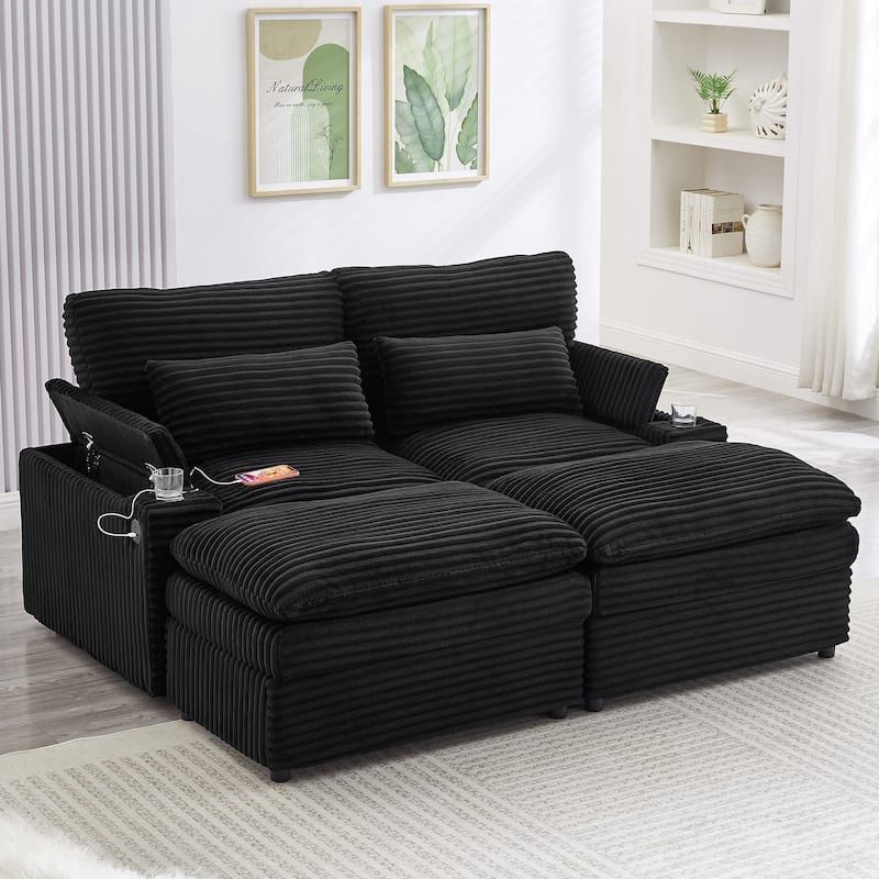 Roomfitters 70.9-Inch Loveseat Sofa, Convertible Sectional Sofa Bed with Storage, 2 Movable Ottomans