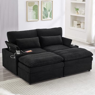 Roomfitters 70.9-Inch Loveseat Sofa, Convertible Sectional Sofa Bed with Storage, 2 Movable Ottomans