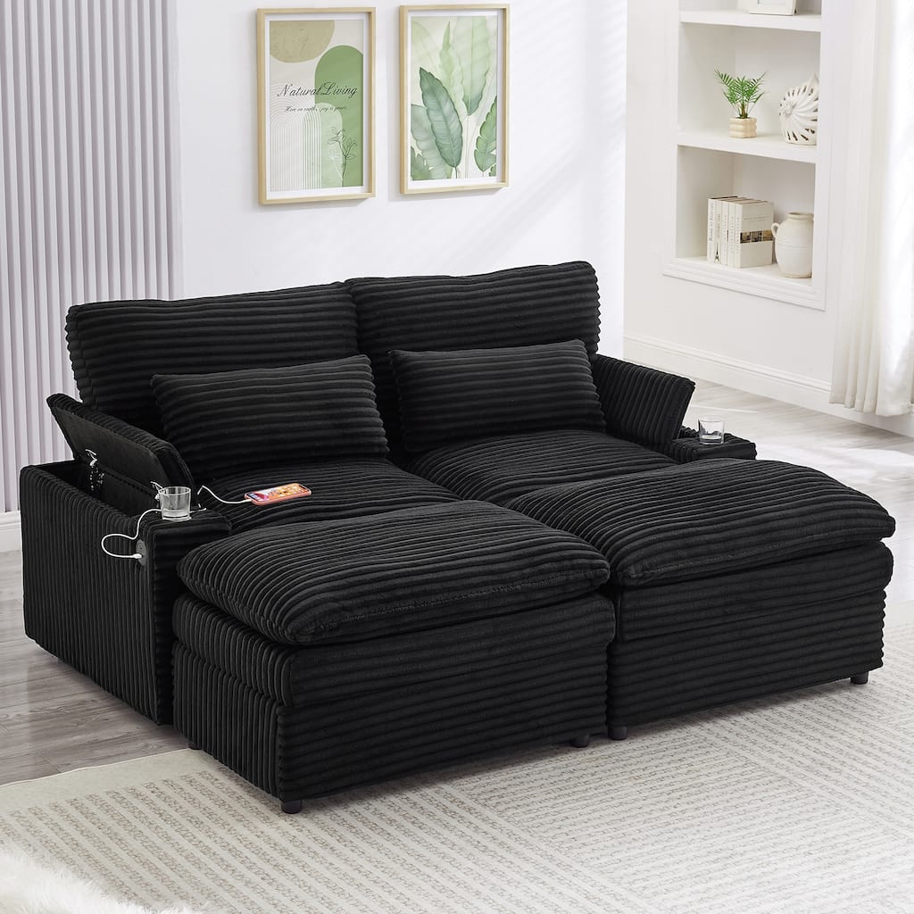 Roomfitters 70.9-Inch Loveseat Sofa, Convertible Sectional Sofa Bed with Storage, 2 Movable Ottomans