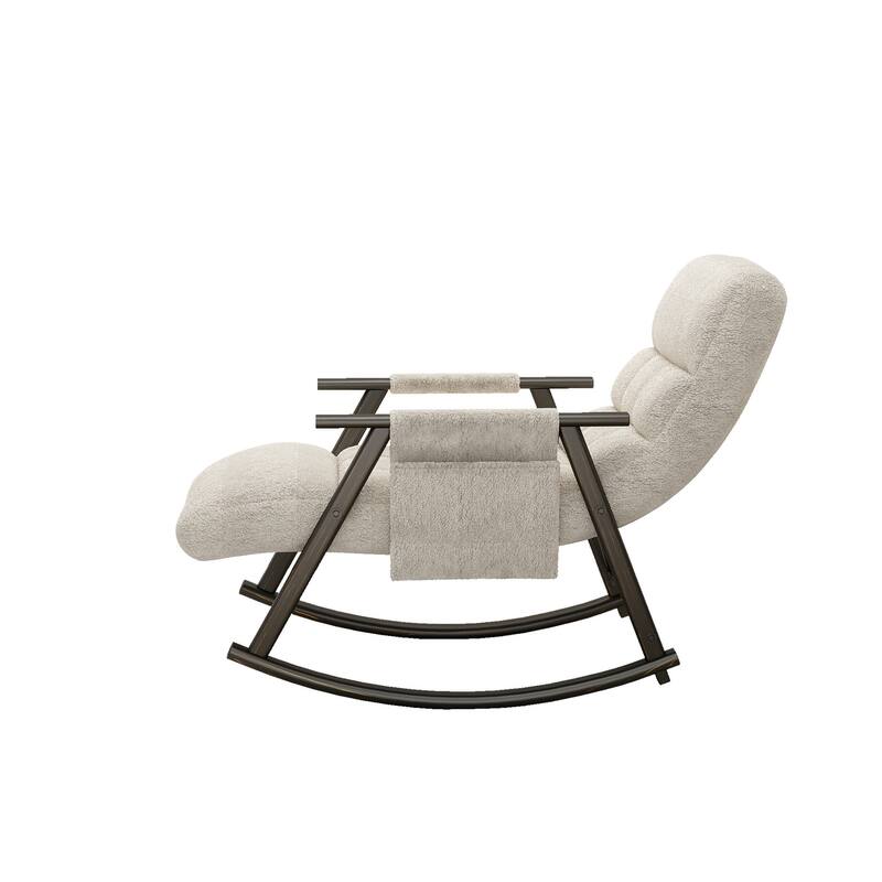 Modern 42.2" Velvet High Back Rocking Chair with Foot Rest and Side Pockets for Living Room