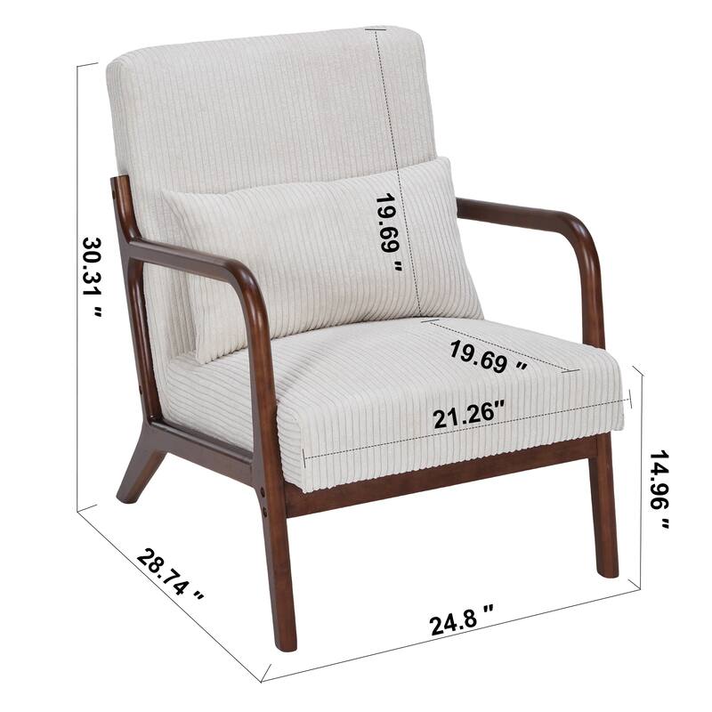 Mid-Century Modern Accent Chair, Arm Chair Living Room Chairs with Pillow Upholstered Reading Chair with Solid Wood Frame