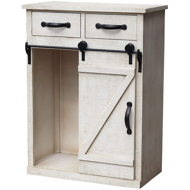 Rustic Wood End Table with Sliding Barn Door