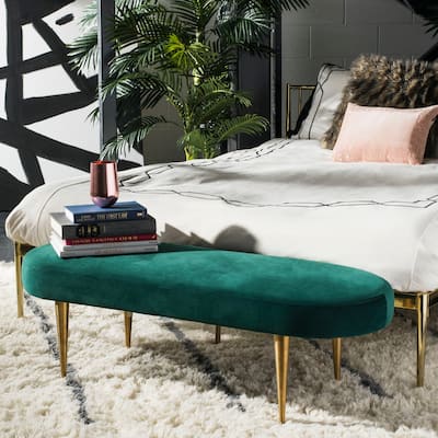 SAFAVIEH Couture Corinne Velvet Oval Bench. - 48 IN W x 18 IN D x 16 IN H