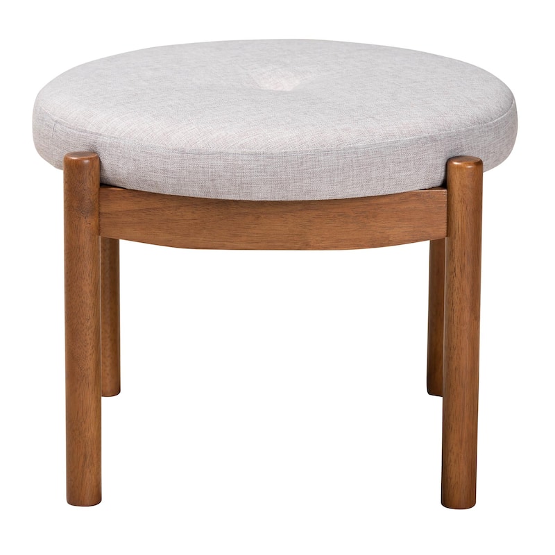 Iliana Japandi Dark Grey Fabric and Walnut Brown Finished Wood Ottoman Footstool