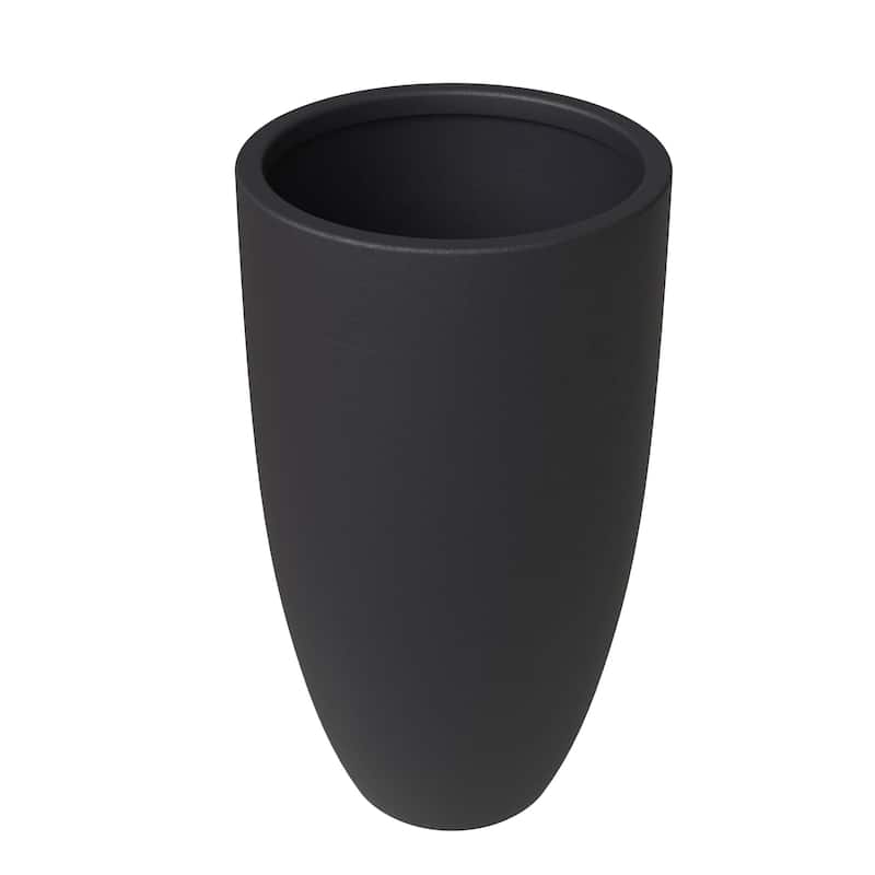 Crete Tapered Round Planter, Durable Fiberstone & Clay Indoor/Outdoor Pot with Drainage - 24" Height - Black