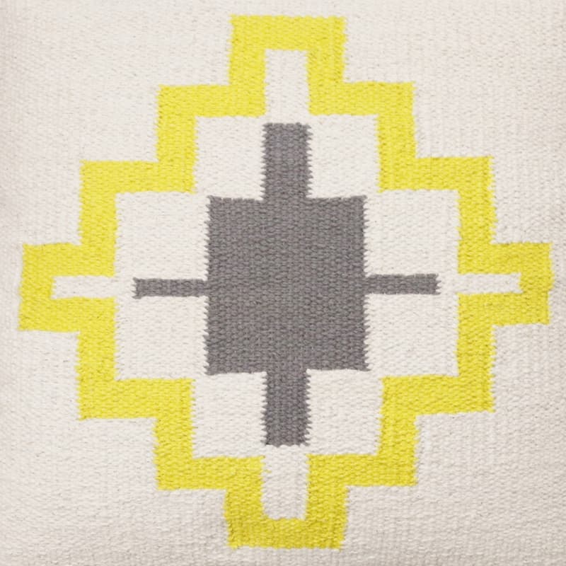 20" X 20" Gray White And Yellow 100% Cotton Geometric Zippered Pillow - 20.00 in. x 20.00 in. x 4.00 in.
