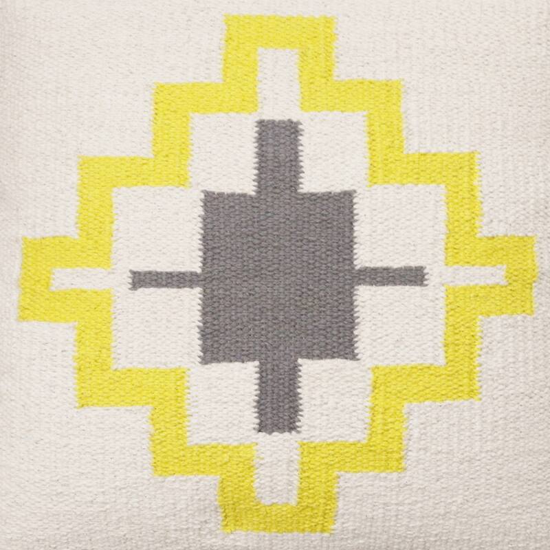 20" X 20" Gray White And Yellow 100% Cotton Geometric Zippered Pillow - 20.00 in. x 20.00 in. x 4.00 in.