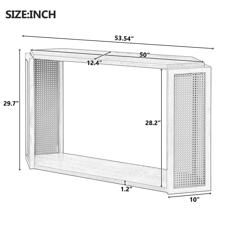 Model Narrow Entryway Table,Irregular Top with Rattan for Living Room
