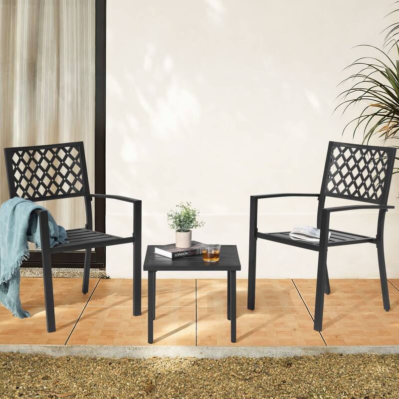 Patio Bistro Set with Stackable Chairs, Powder-Coated Iron Frame - 3PCS