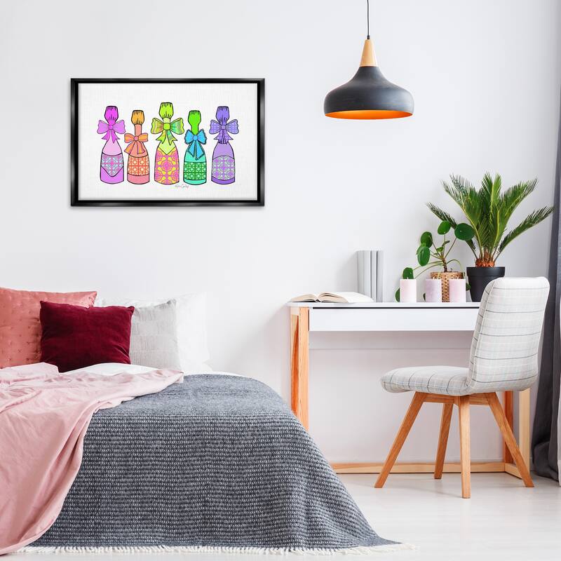 Stupell Patterned Drink Bottles Framed Floater Canvas Wall Art Design By Katie Conley