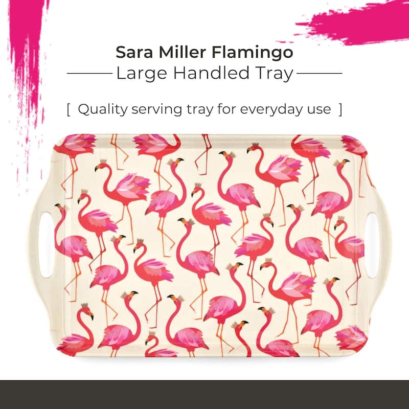 Pimpernel Sara Miller London Flamingo Large Handled Tray - 19.24" x 11.5"