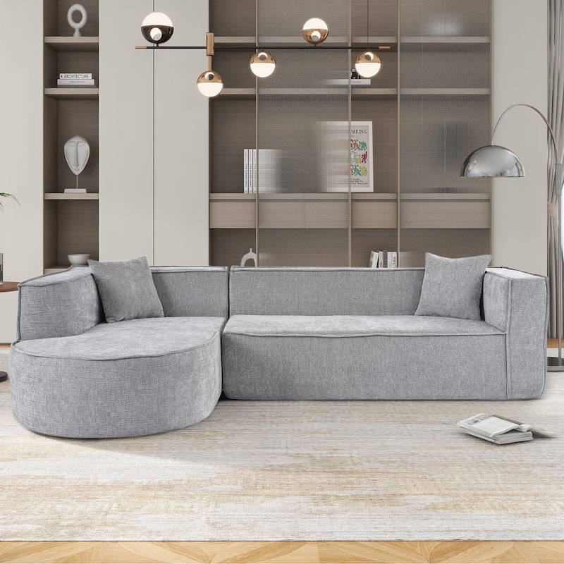 109.2" Chenille L-Shaped Sectional Sofa with Throw Pillows - Gray