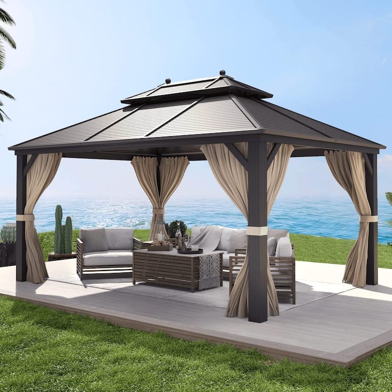 Pro Series Outdoor Hardtop Gazebo Pergola | Galvanized Steel Roof & Aluminum Frame | Includes Premium Curtains & Netting