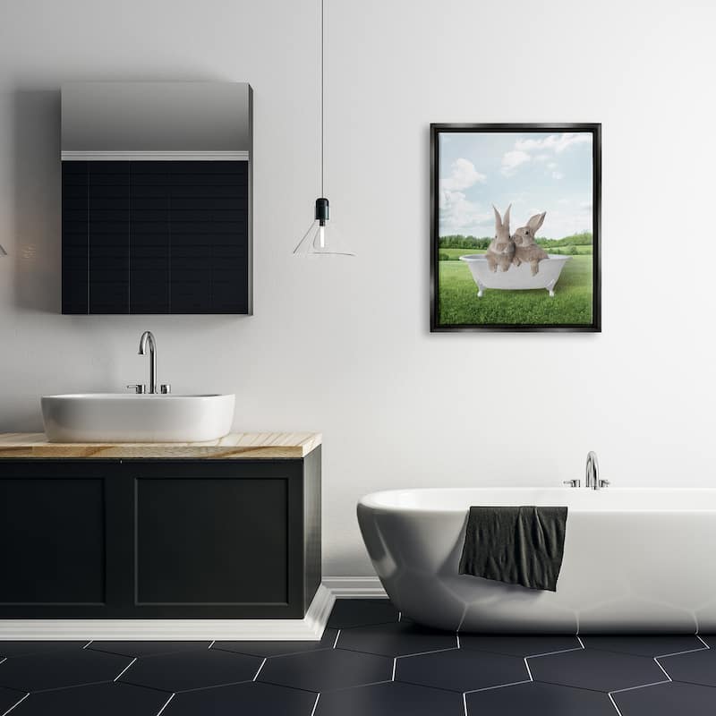 Stupell Bunnies in Tub Landscape Framed Floater Canvas Wall Art Design by Lettered and Lined
