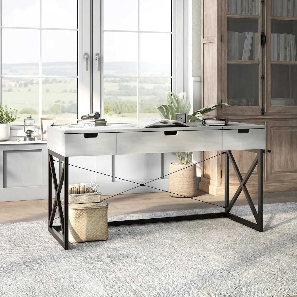 Bradford Farmhouse 59-inch Steel Lift Top Desk with USBs by Furniture of America