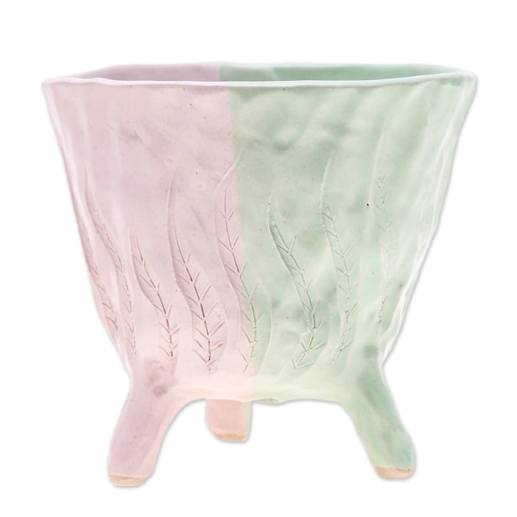 Novica Handmade Green Roots Ceramic Flower Pot