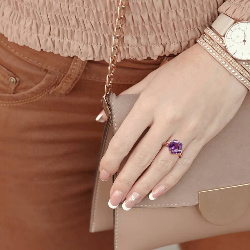 Miadora Fancy-cut Amethyst & Diamond Accent Swirl Cocktail Ring in Rose Plated Sterling Silver