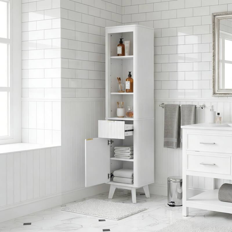 68" H Tall Bathroom Storage Cabinet with Adjustable Shelves and One Drawer & Door, Storage Cabinet for Bathroom, Living Room
