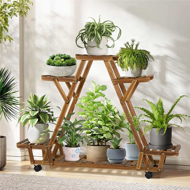 Triangular Plants Stand 32 inch Tall Shelf with Wheels