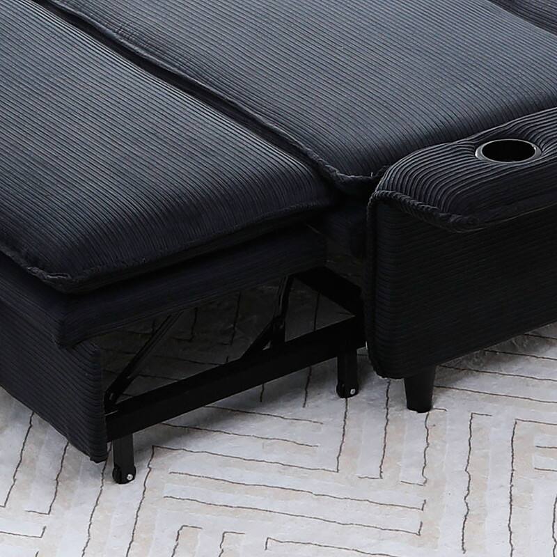 65.7" Corduroy Upholstered Pull-out Sofa With Cup Holder