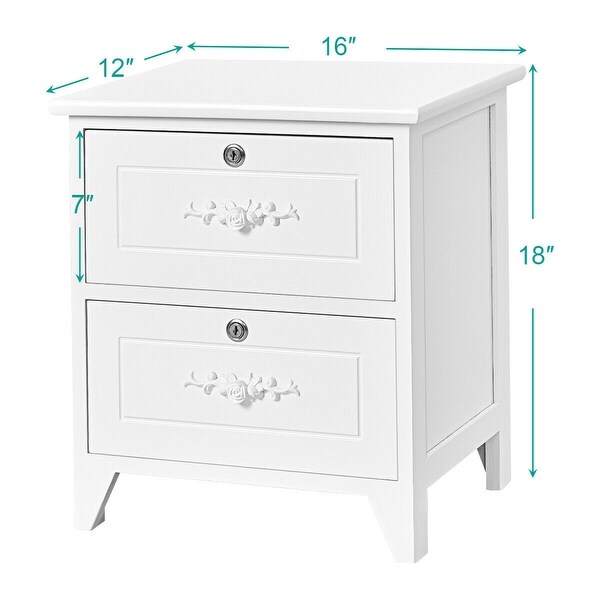 White Solid Wood Elegant Night Stand W 2 Locking Drawer Storage Shelf End Table