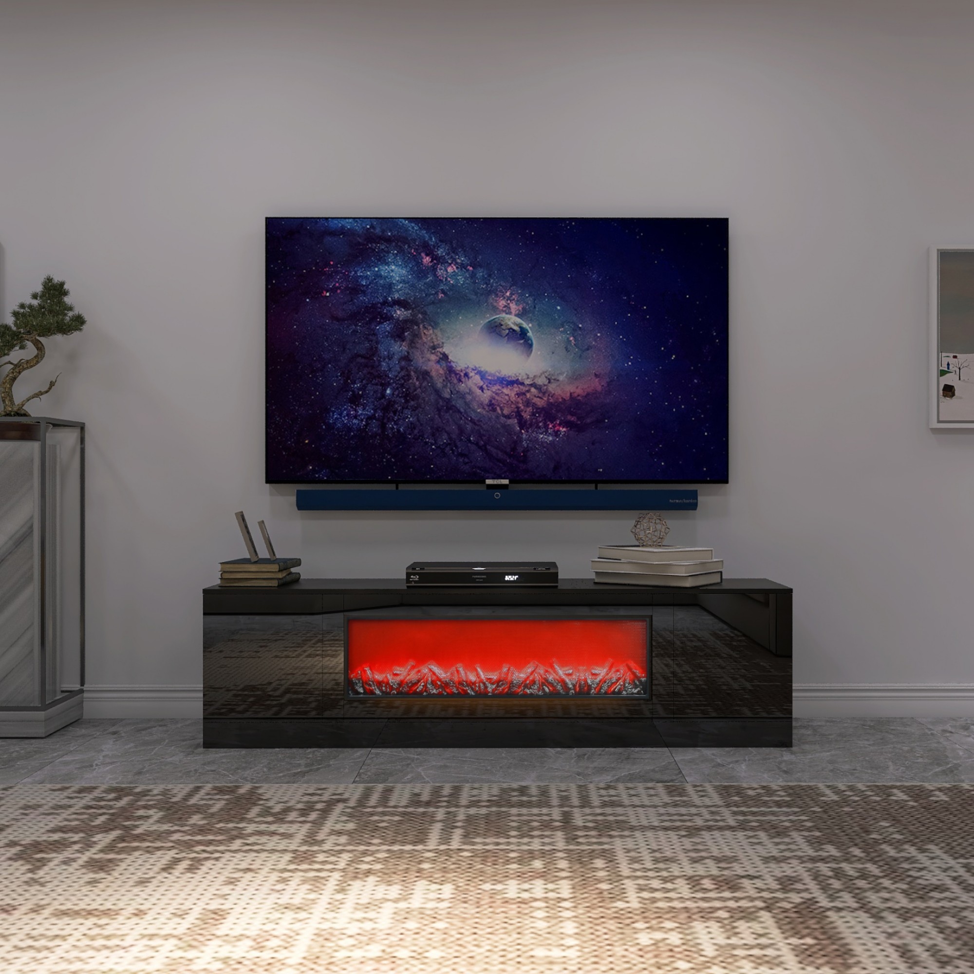 High Gloss TV Cabinet Media Console with 38 Insert Electric Fireplace 2 Storage Cabinet Modern TV Stand for Up to 75 TV Bed Bath Beyond 39170169
